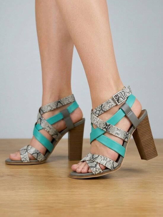 Leila Stone Shoes - Leila Stone Seafoam Green Snake Print Strappy Heeled Sandals 9.5 | Indie Sleaze